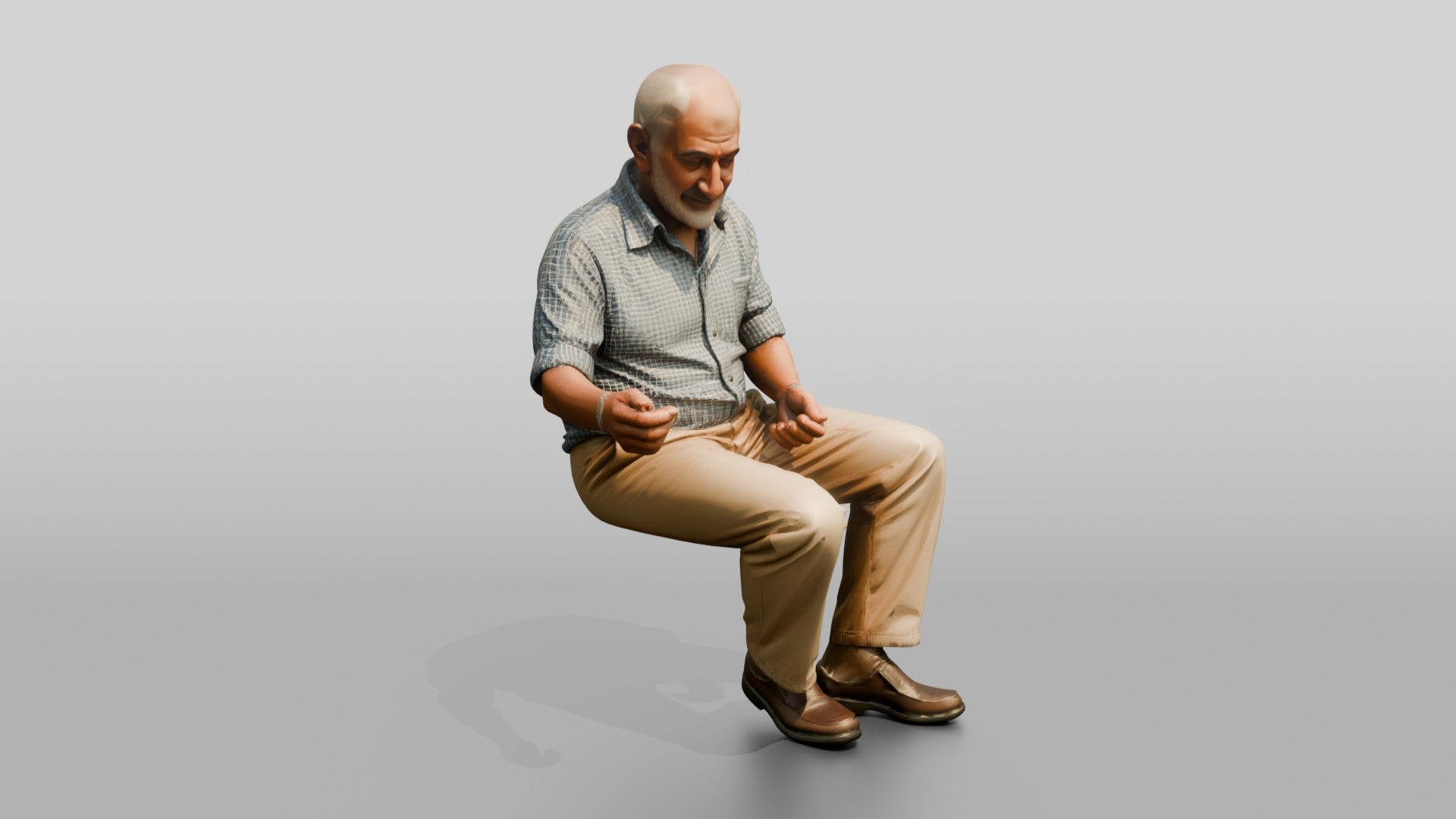 Elderly Syrian Man Feeding Birds on a Bench