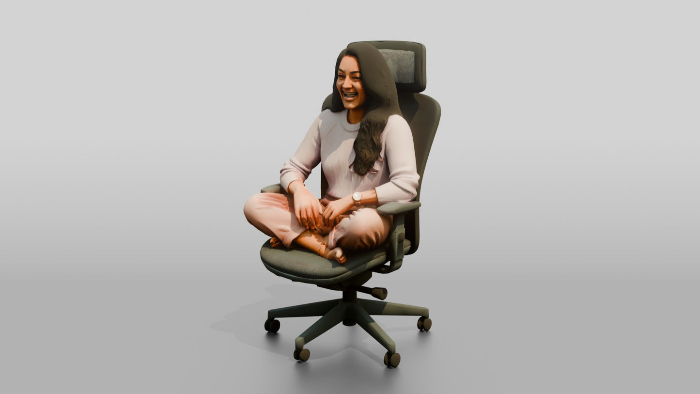 Woman Sitting Cross-Legged in an Office Chair