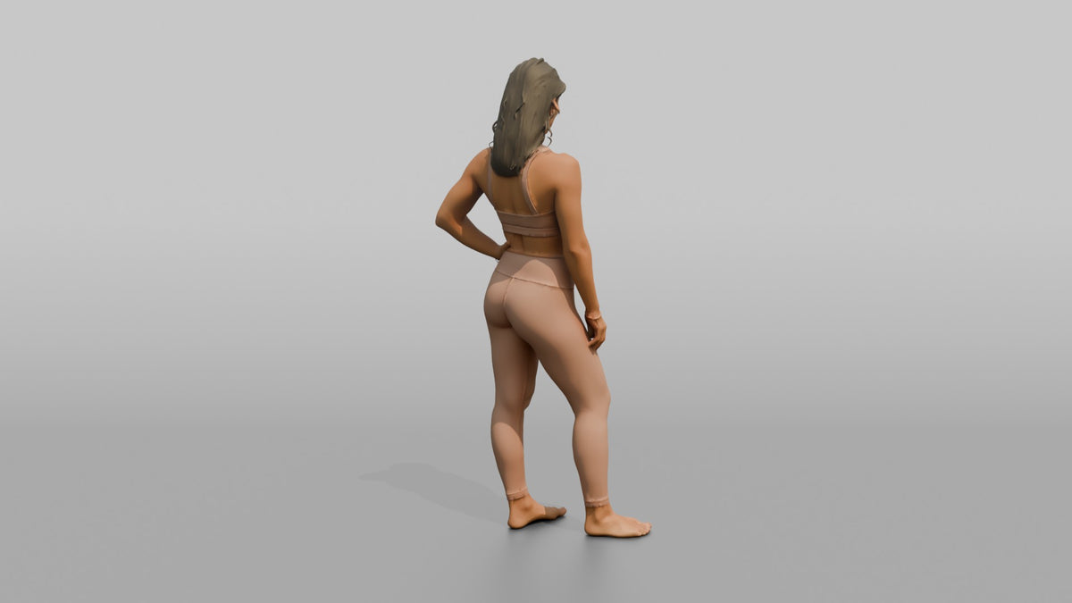 Fitness Influencer Woman Standing With One Hand On Hip, Subtle Smile - 3D character model, view 3