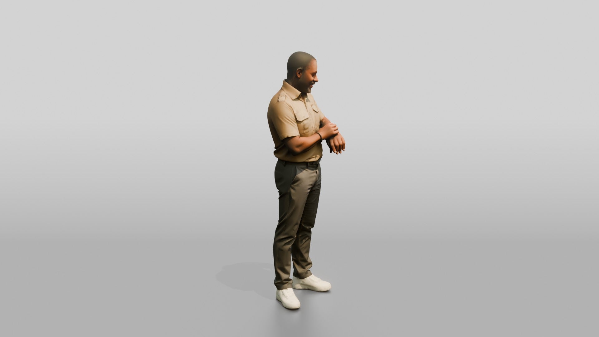 African Man in a Safari Shirt Adjusting His Smartwatch