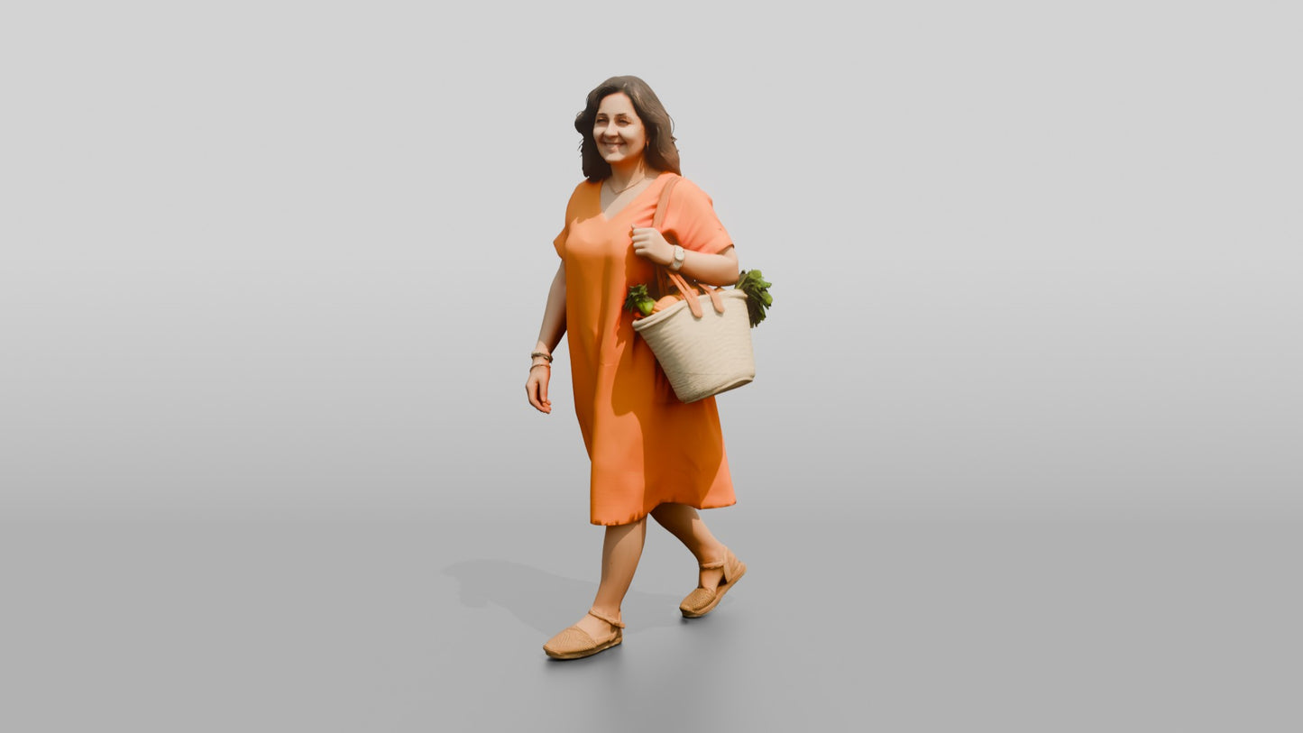 Middle-Aged Curvy Spanish Woman Carrying a Tote Bag
