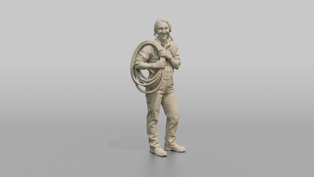 Farmer Coiling Industrial Garden Hose Over Shoulder