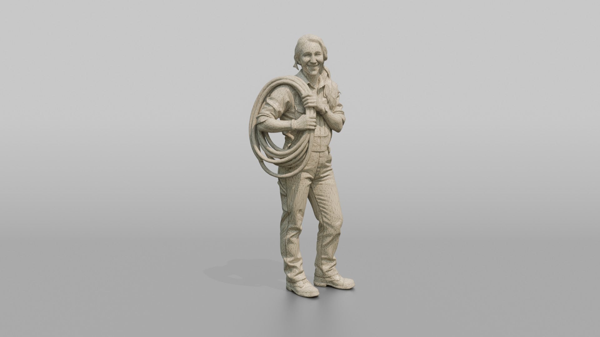 Farmer Coiling Industrial Garden Hose Over Shoulder