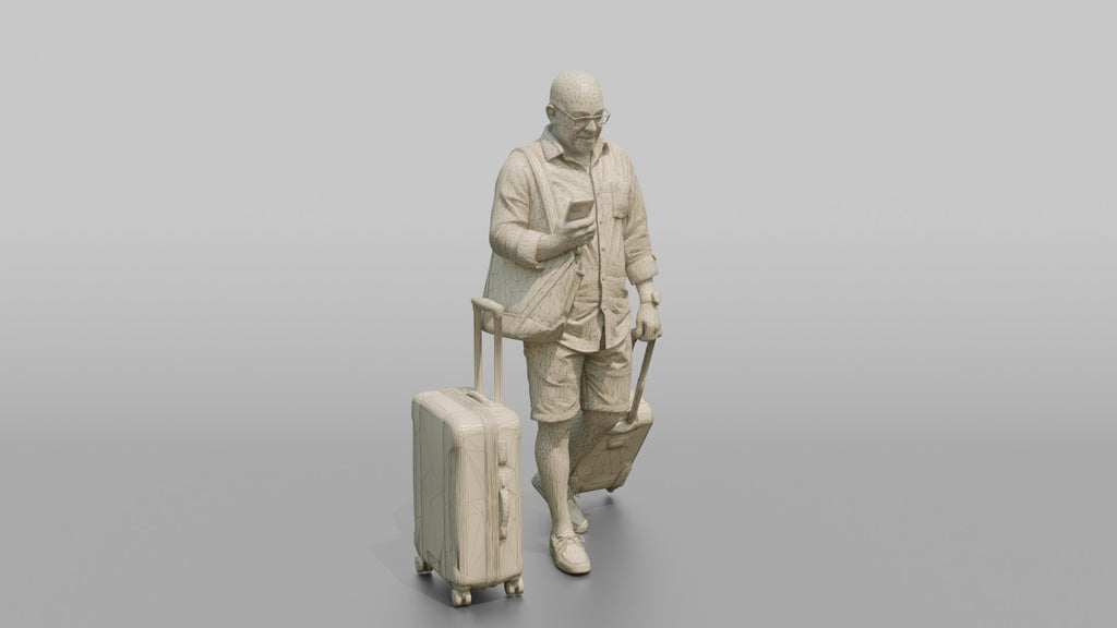 Traveler Wheeling A Suitcase And Texting