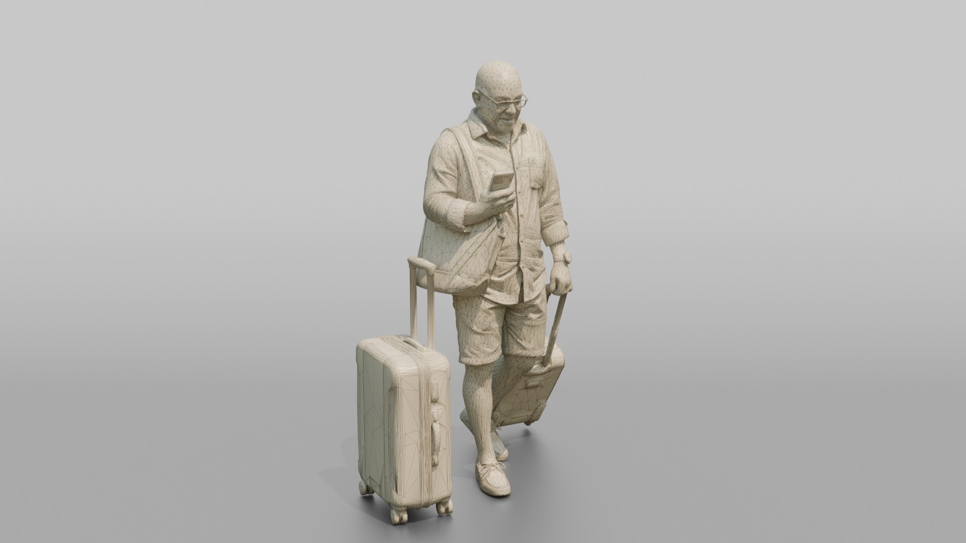 Traveler Wheeling A Suitcase And Texting