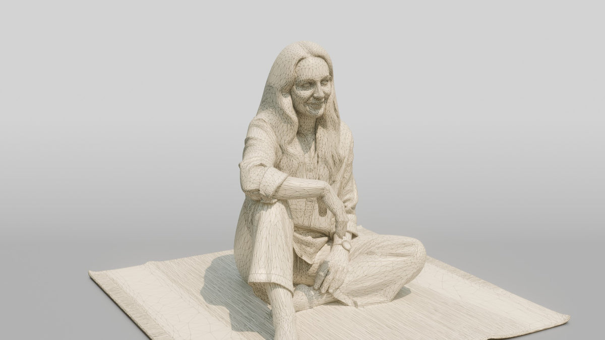Woman Standing in Bohemian Style - wireframe topology preview