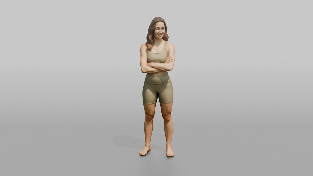 Fitness Influencer Woman Standing With Arms Crossed, Confident Smile - 3D character model, view 5