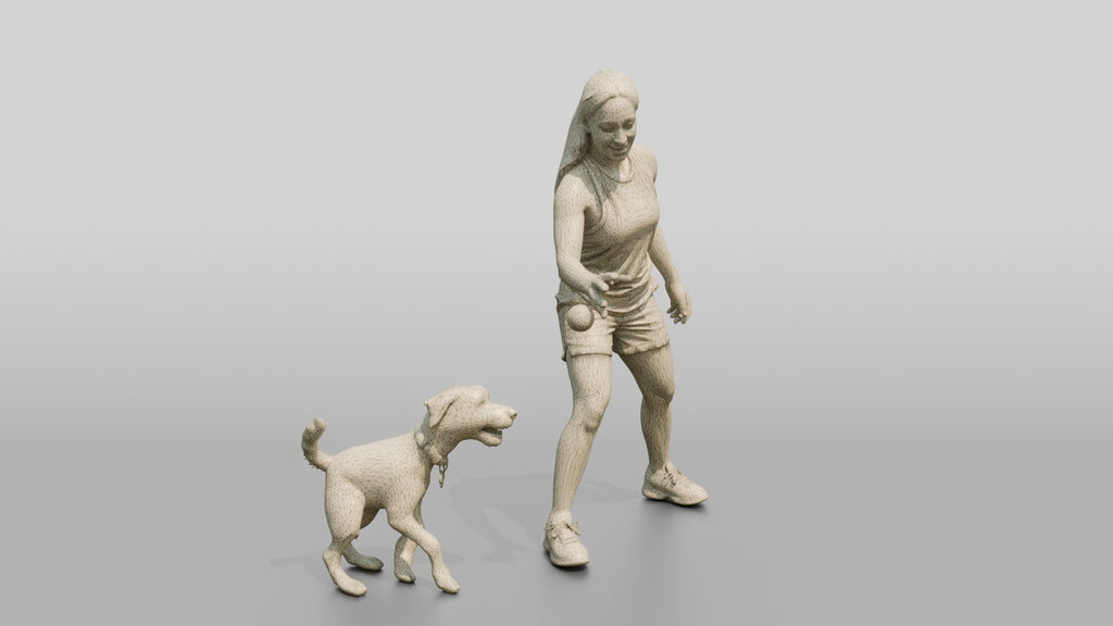 Homeless Woman Tossing a Ball for a Stray Dog