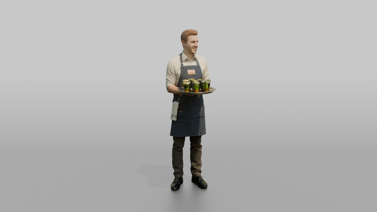 Bartender Man Holding A Tray Of Shot Glasses - 3D character model