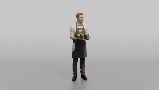 Bartender Man Holding A Tray Of Shot Glasses - 3D character model