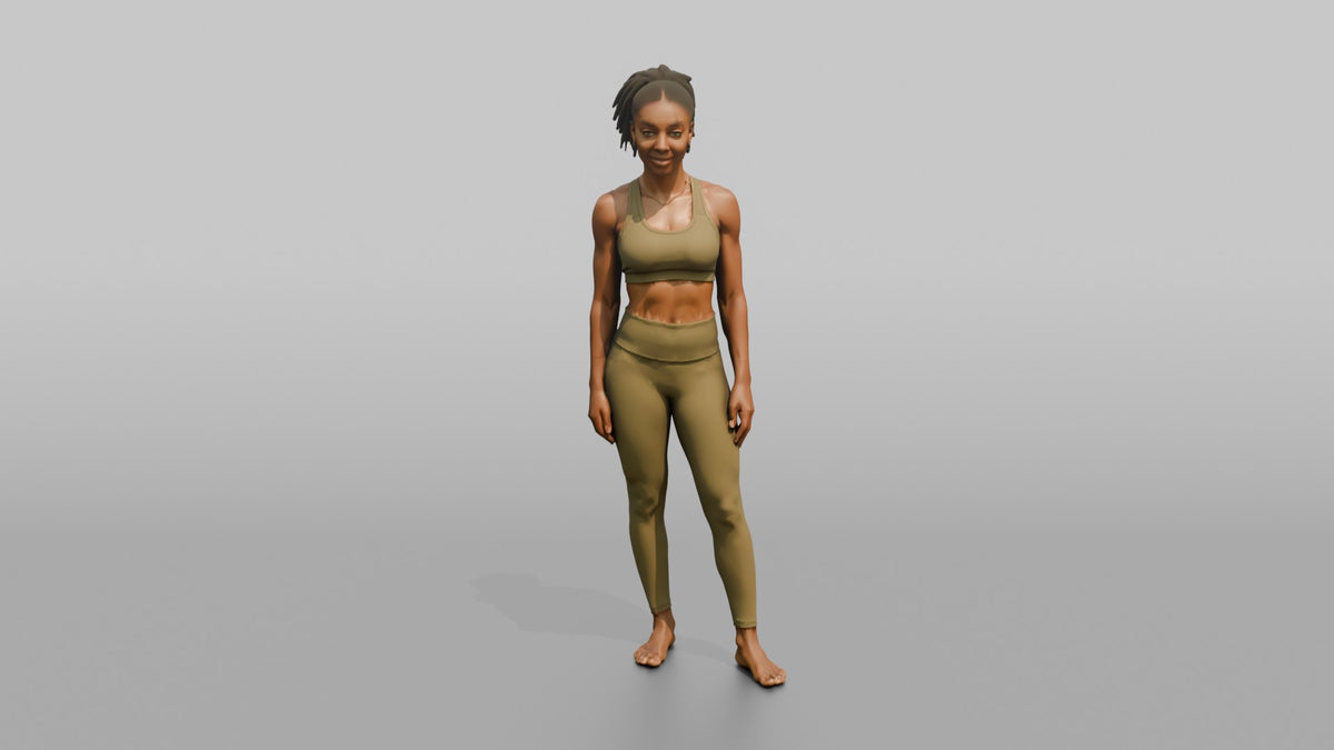 Fitness Influencer Woman Standing With Hands Loosely At Sides - 3D character model, view 5