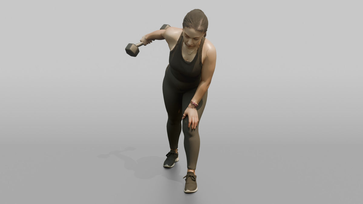 Weightlifter Woman Performing A Tricep Kickback With A Dumbbell - 3D character model, view 4