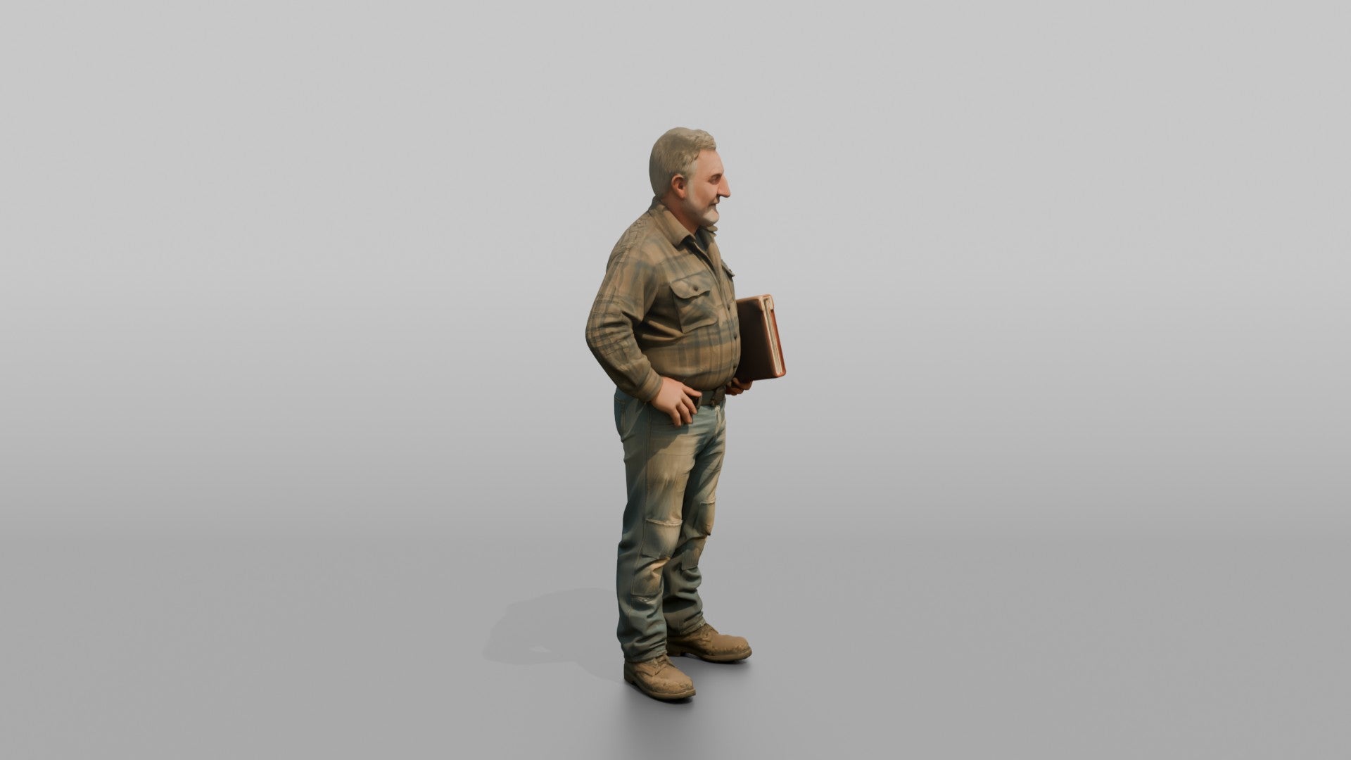 Farmer Standing Hands On Hips Holding Leather