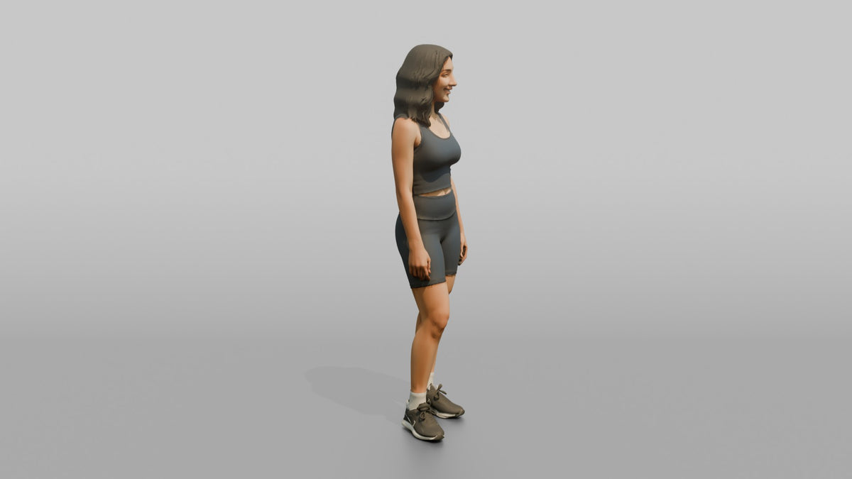 Fitness Influencer Woman Standing Confidently, Arms Relaxed - 3D character model, view 2