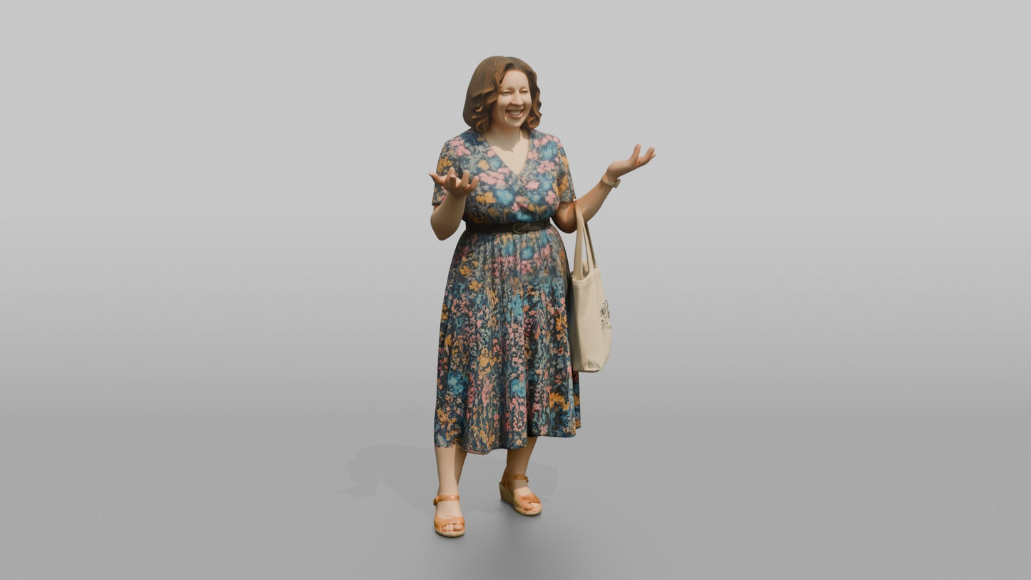 British Woman Laughing in a Floral Summer Dress