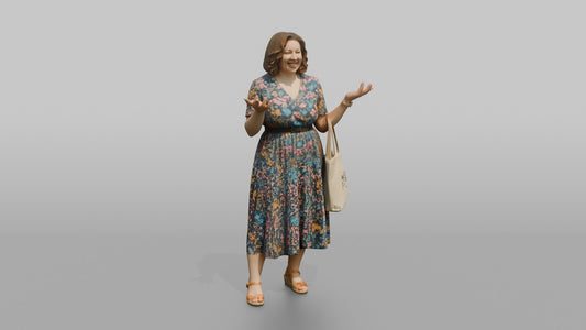 British Woman Laughing in a Floral Summer Dress - 3D character model, view 1
