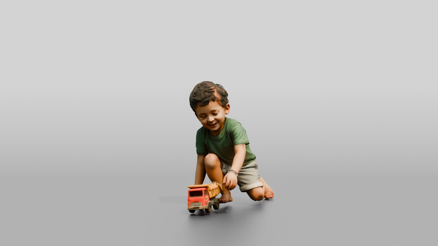 Toddler Greek Boy Pushing a Toy Truck