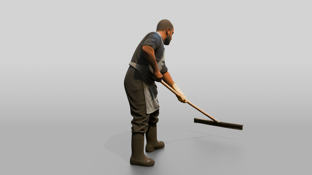 Kitchen Porter Squeegeeing the Floor