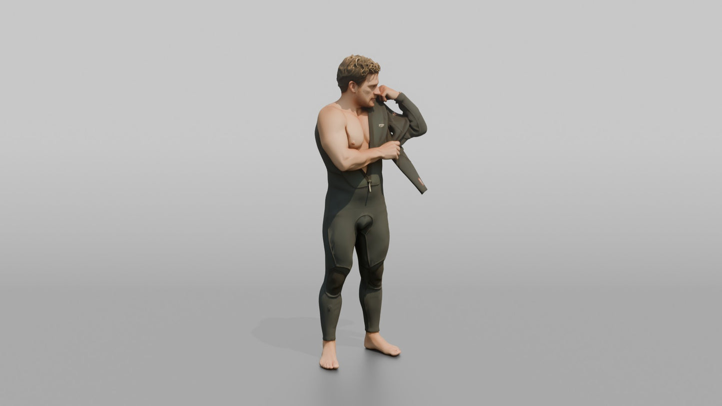 Surfer Adjusting His Wetsuit Sleeve