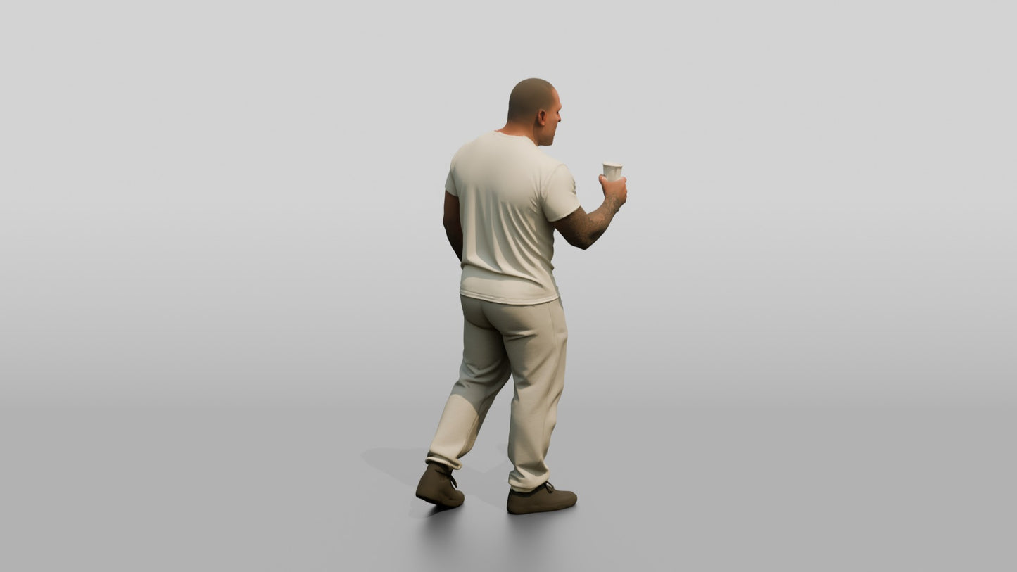 White Male Prisoner in a White T-shirt and Grey Sweatpants