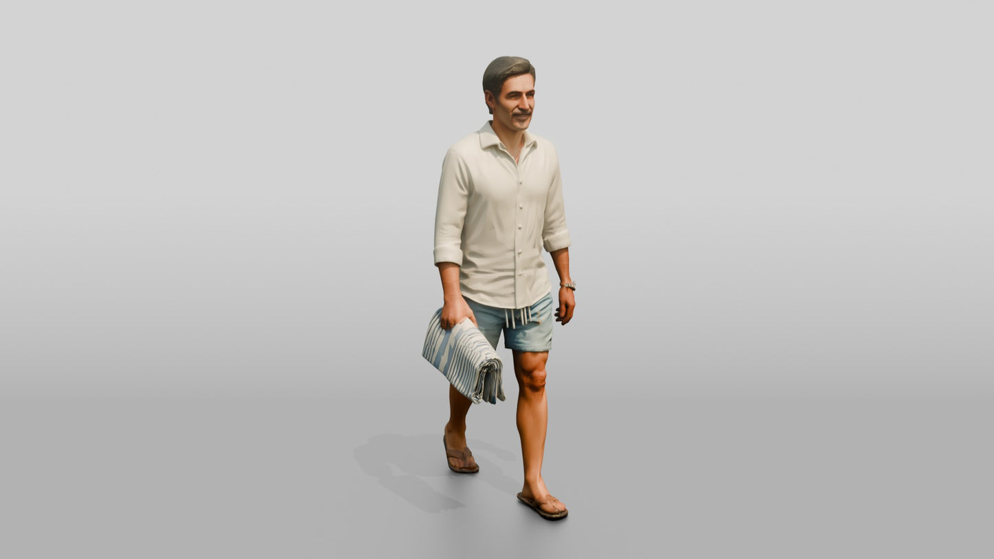 Middle-Aged Italian Man Carrying a Beach Towel