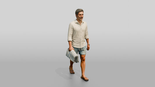 Middle-Aged Italian Man Carrying a Beach Towel - 3D character model, view 1