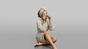 Spa Client Woman Sitting With Cucumber Slices Held Over Closed Eyes - 3D character model