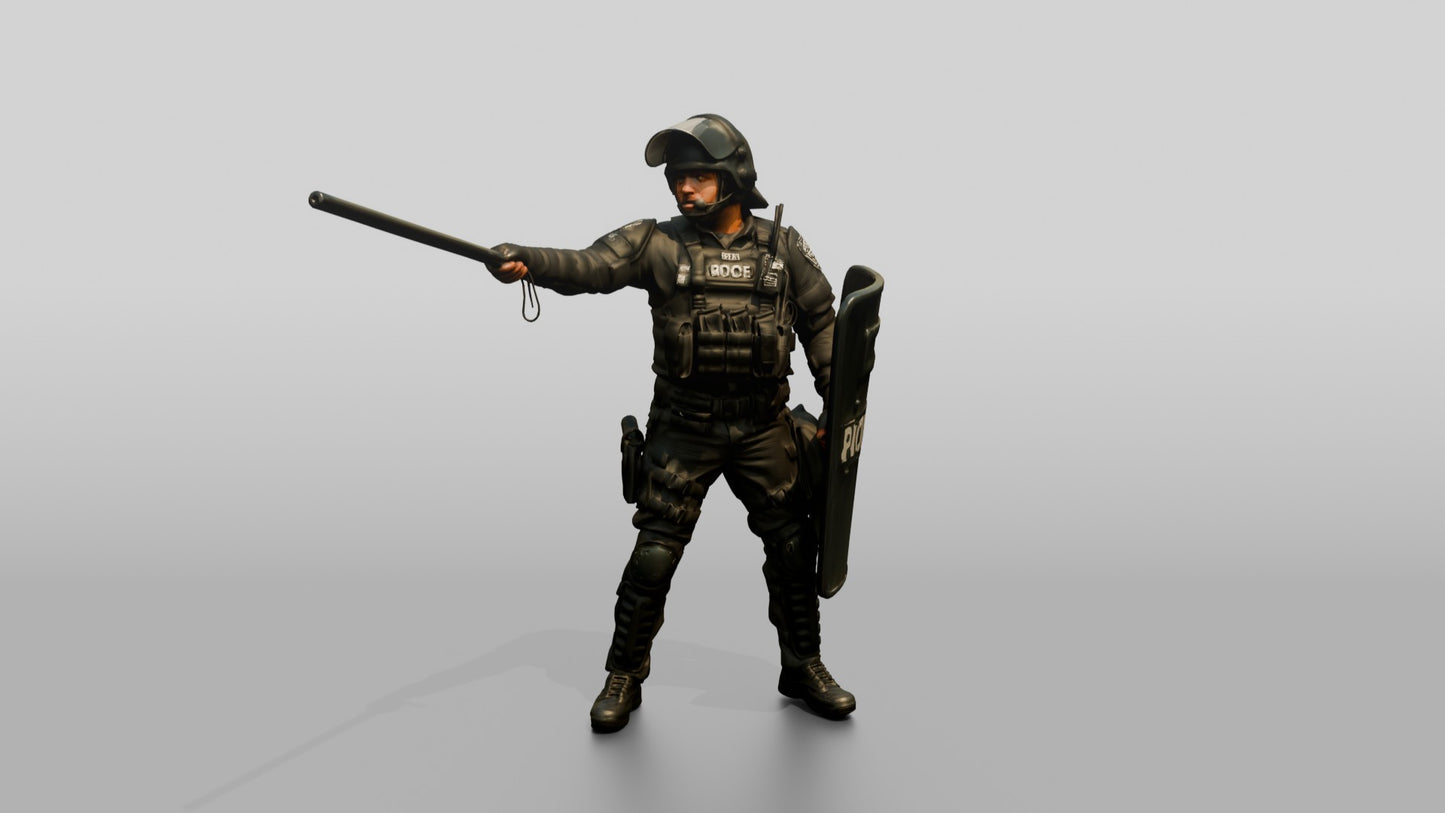 Riot Police Officer Pointing with Shield