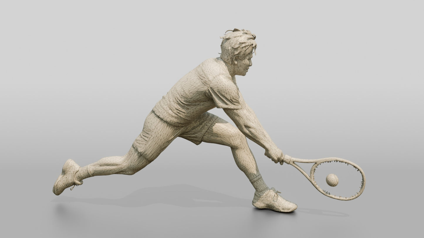 Male Tennis Player Lunging for a Backhand Save