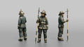 Firefighter Woman Scanning Overhead While Holding a Pike Pole