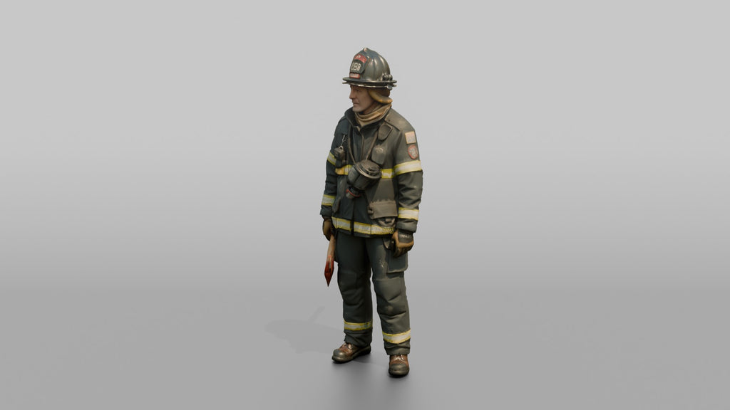 Firefighter Man Holding an Axe Down By His Side