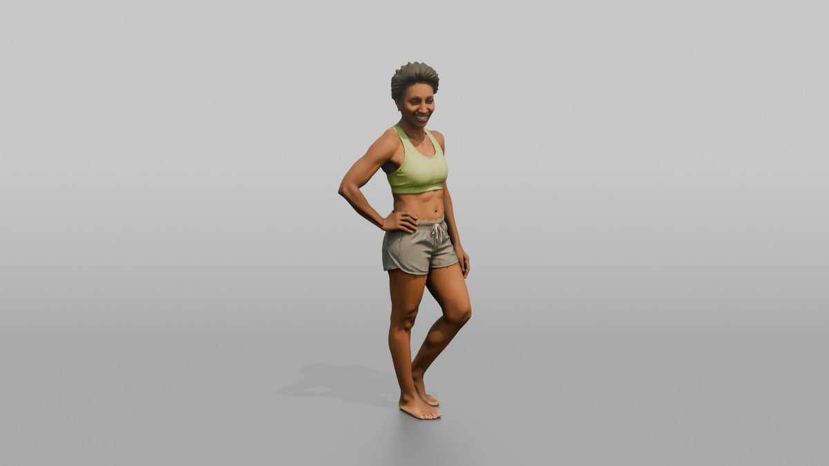 Physique Model Woman Standing In A Relaxed Athletic Stance, Hand On Hip - 3D character model