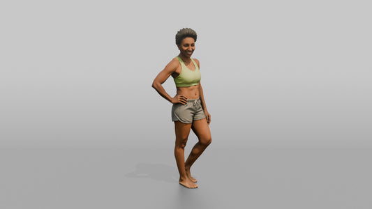Physique Model Woman Standing In A Relaxed Athletic Stance, Hand On Hip - 3D character model