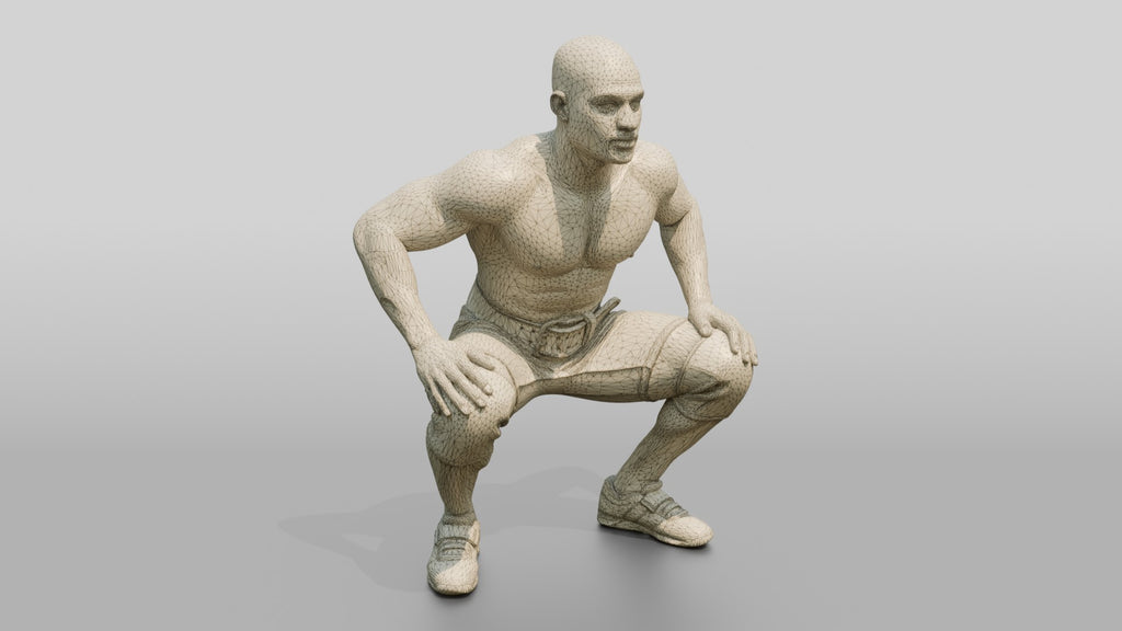 Man Squatting with Chalk Residue