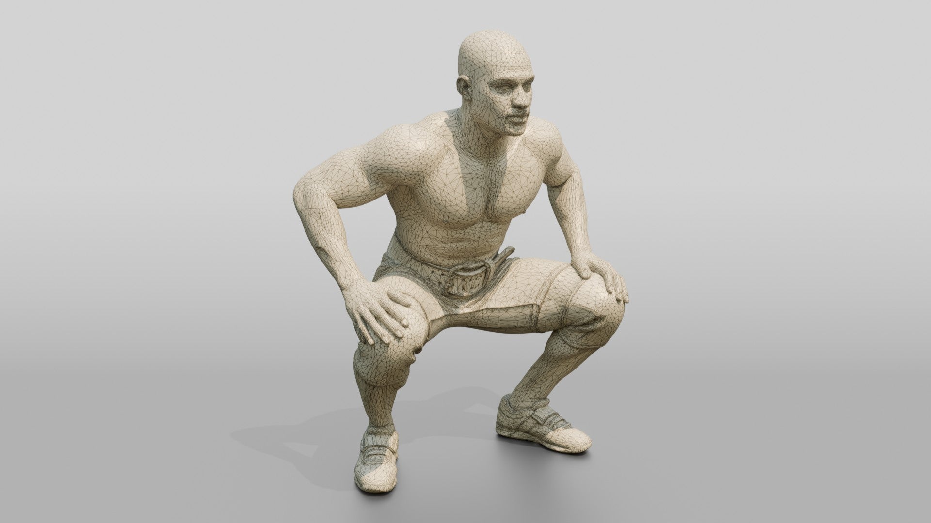 Man Squatting with Chalk Residue