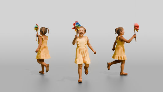 Petite Cypriot Girl Holding a Spinning Pinwheel