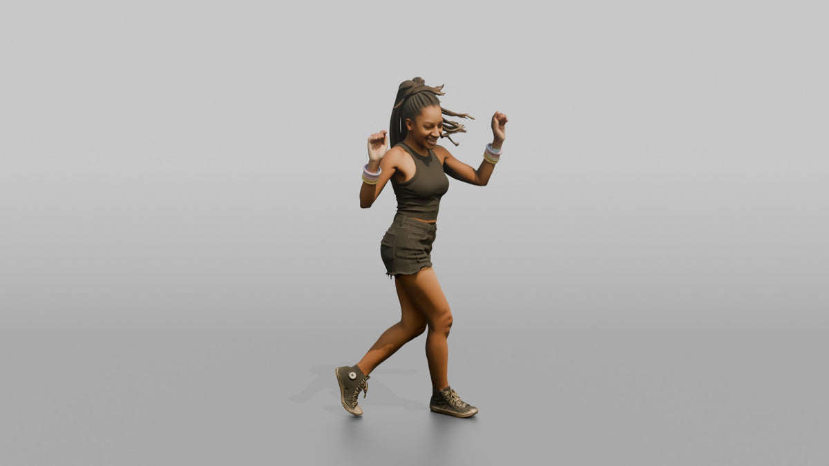 Patron Woman Dancing With Glow Bracelets On Both Wrists - 3D character model
