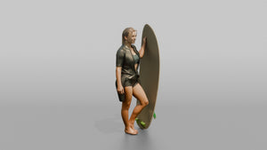 Surfer Posing with a Surfboard - 3D character model, view 1