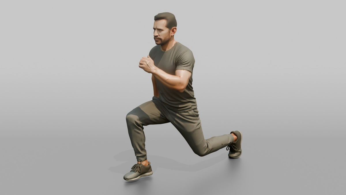 Bodyweight Athlete Man In A Deep Bodyweight Lunge - 3D character model, view 5