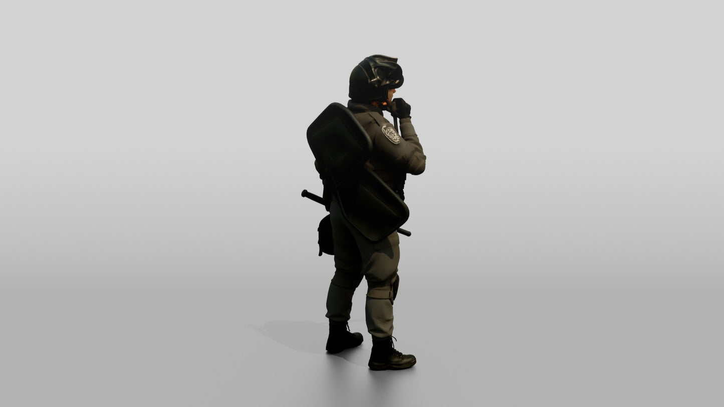 Riot Police Officer Standing with Baton