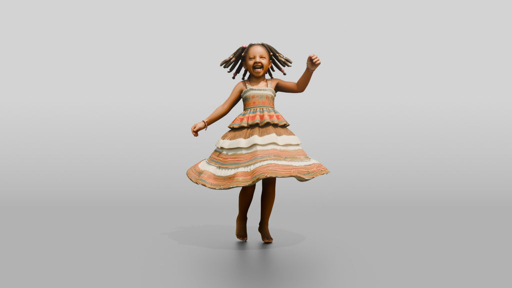 Joyful African Girl Spinning in a Tiered Dress