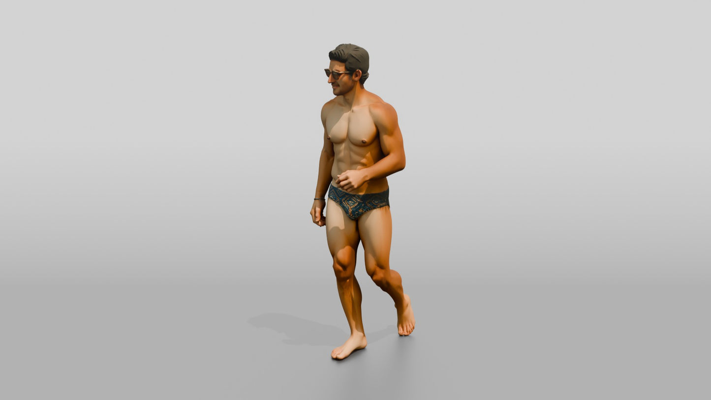 Mestizo Man in Geometric Swim Brief on the Beach