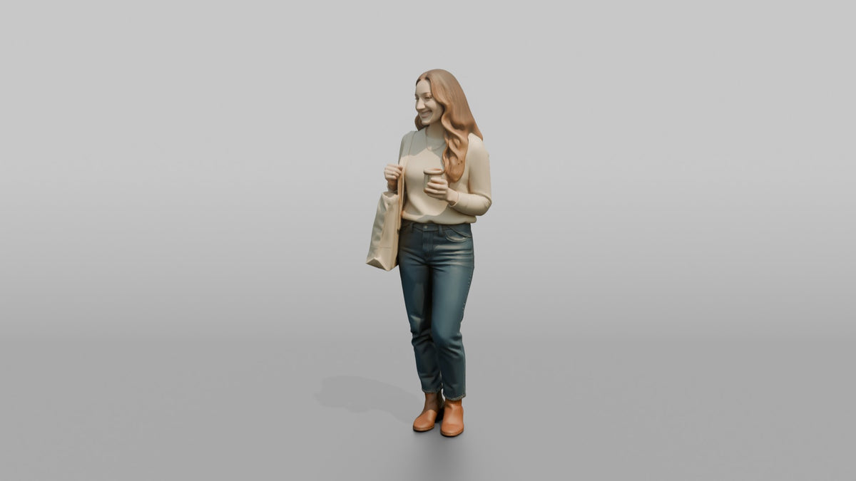 Woman Customer Holding A Tote Bag And A Small Candle - 3D character model, view 4