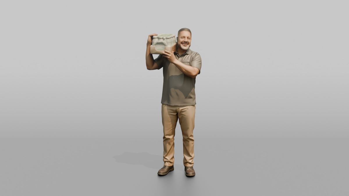 Father Carrying A Case Of Bottled Water On One Shoulder - 3D character model, view 5