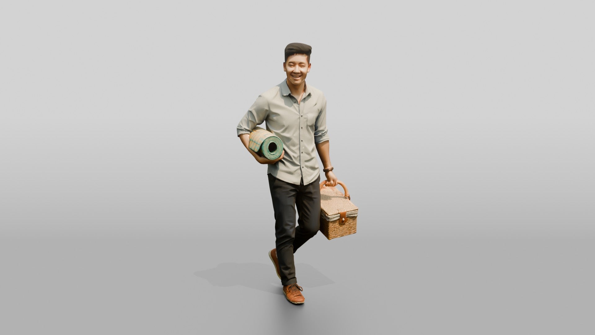 Young Chinese Man Carrying a Picnic Basket