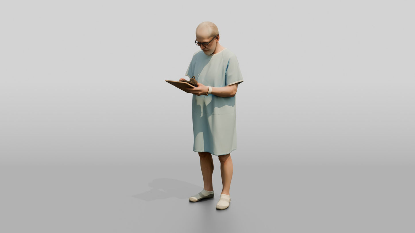 Elderly Man Patient Writing on a Clipboard