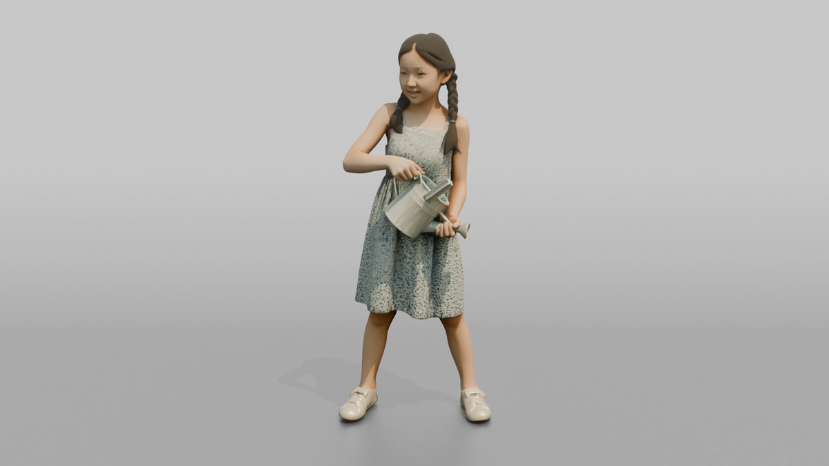 Daughter Holding A Small Watering Can, Tilted Slightly - 3D character model, view 5