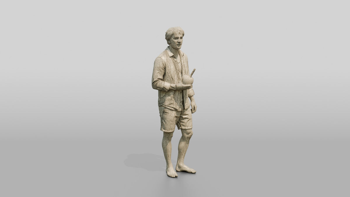 Man with a Drink in Beach Linen - wireframe topology preview