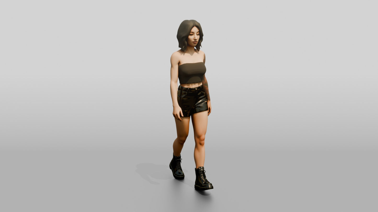 Woman Walking in Brown Crop Top and Dark Shorts