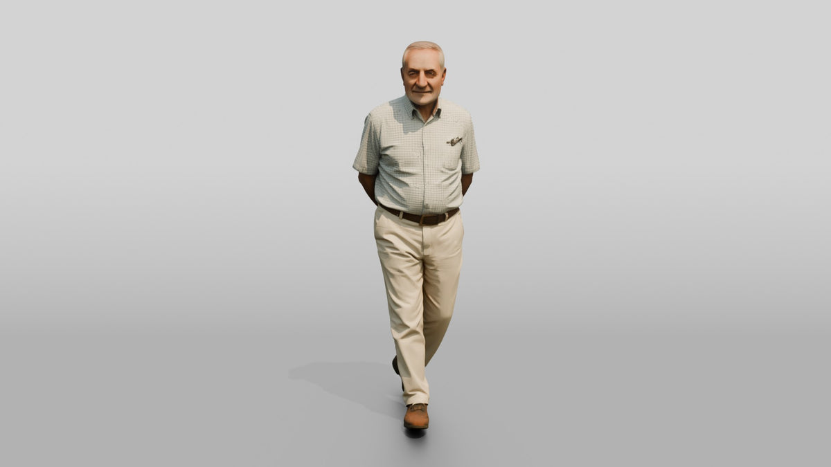 Elderly Turkish Man Walking with Hands Behind His Back - 3D character model, view 5